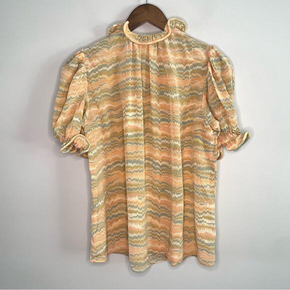 Ulla Johnson | Women’s Corine Top 100% Silk Blouse Tie Neck Crepe Ruffle Trim 4 - Picture 7 of 10